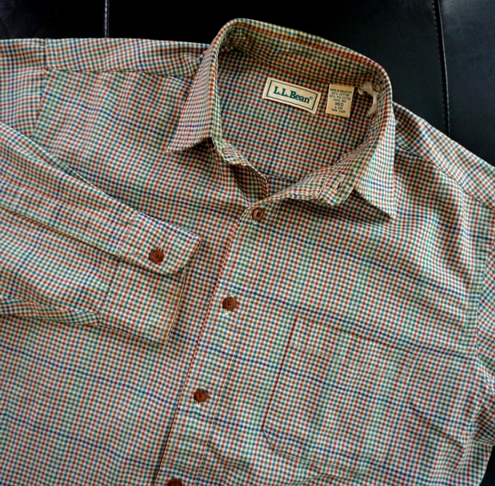 Vintage 90s LL Bean Tattersall Micro Check Cotton Blend Highlands Shirt Mens M